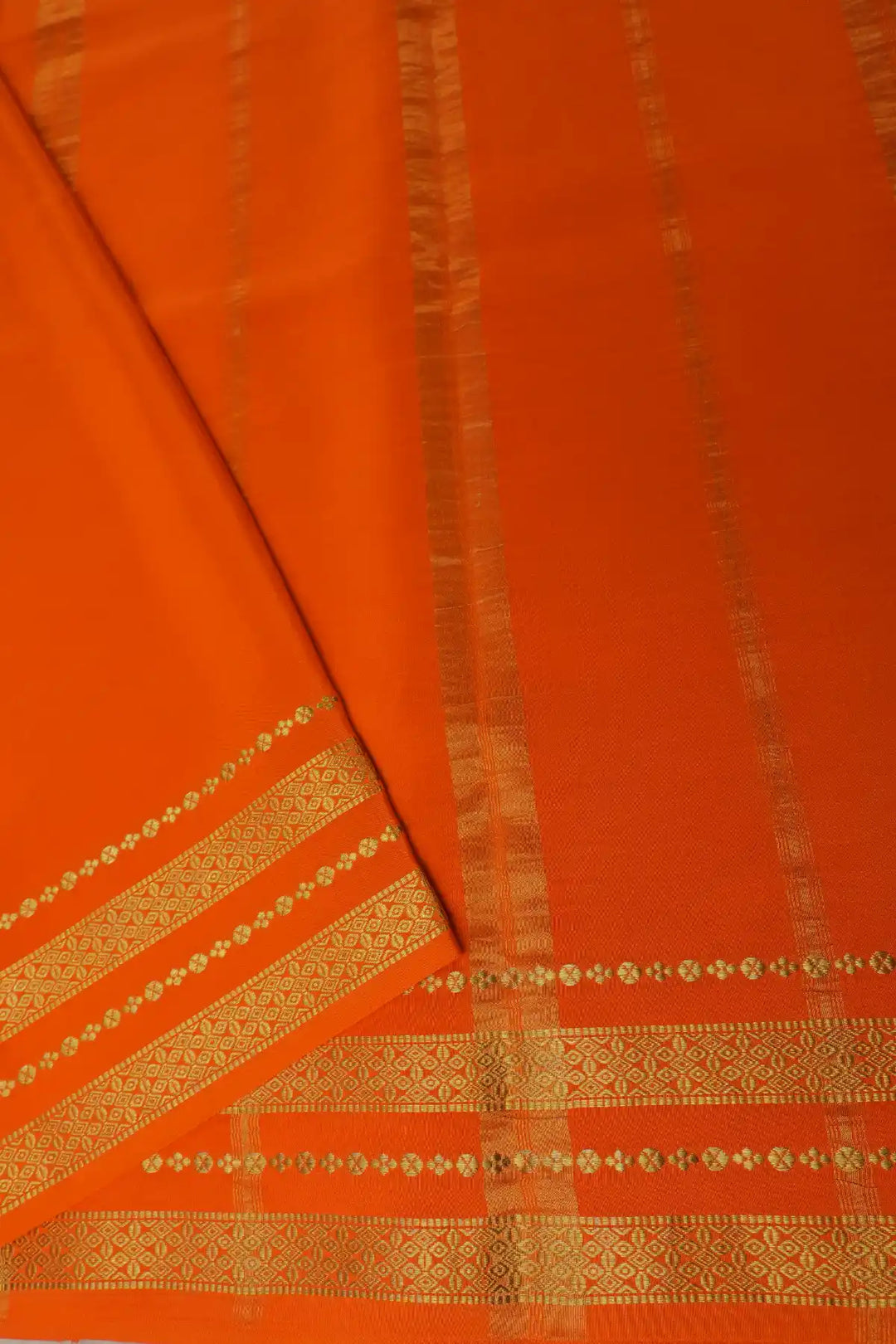 Green and orange Mysore silk saree with gold lace
