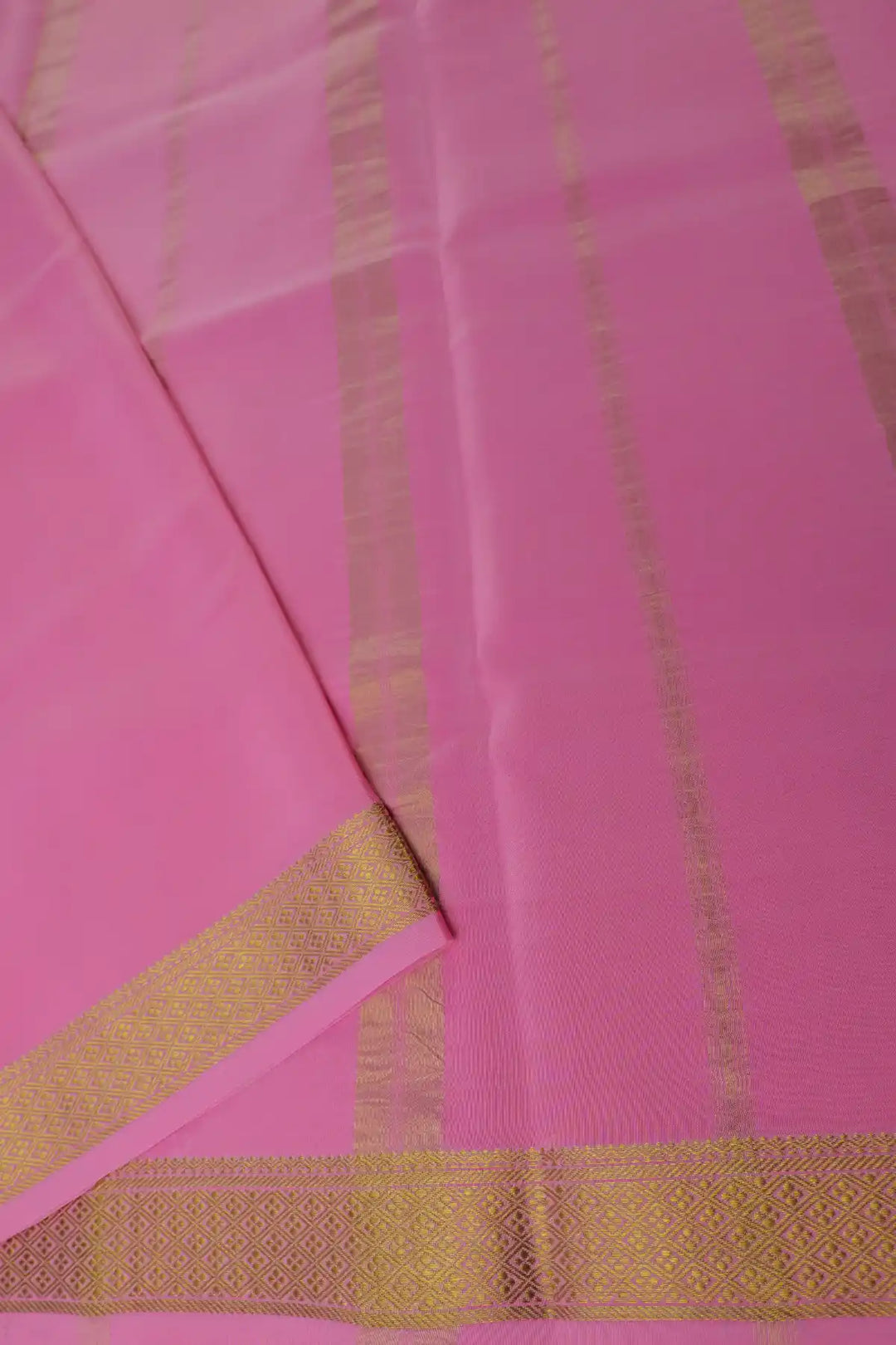 Green and pink Mysore silk saree with gold lace