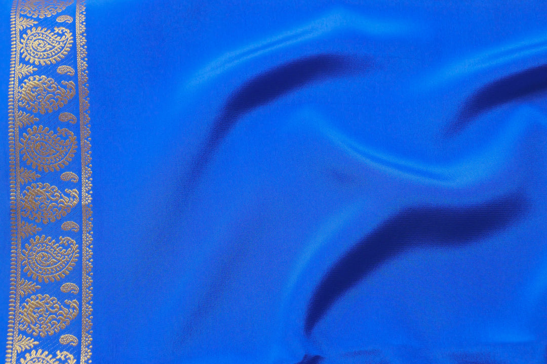 Green body Mysore silk saree with Contrast royal blue Blouse – Atharva