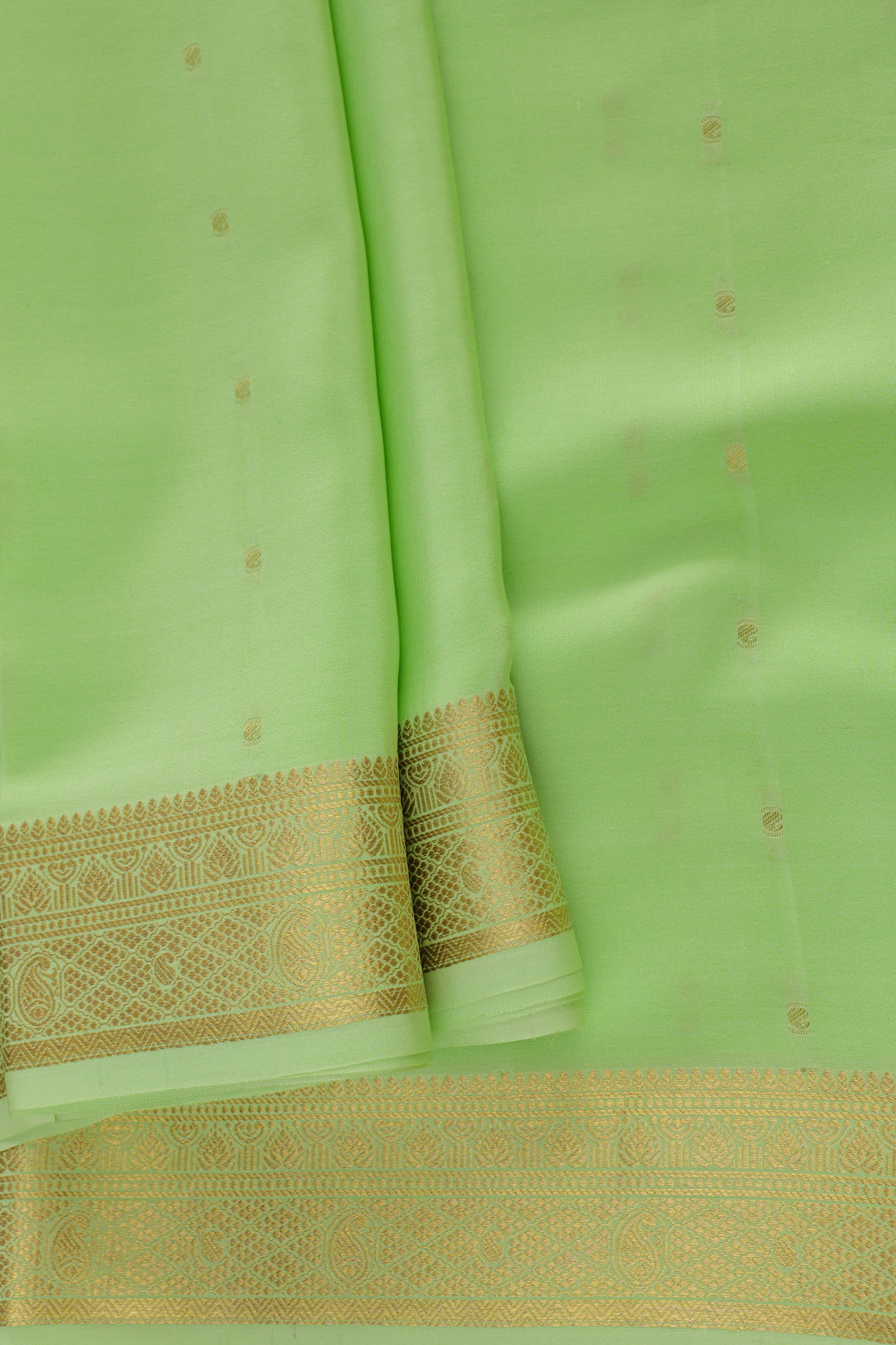 Green saree with detailed gold border design