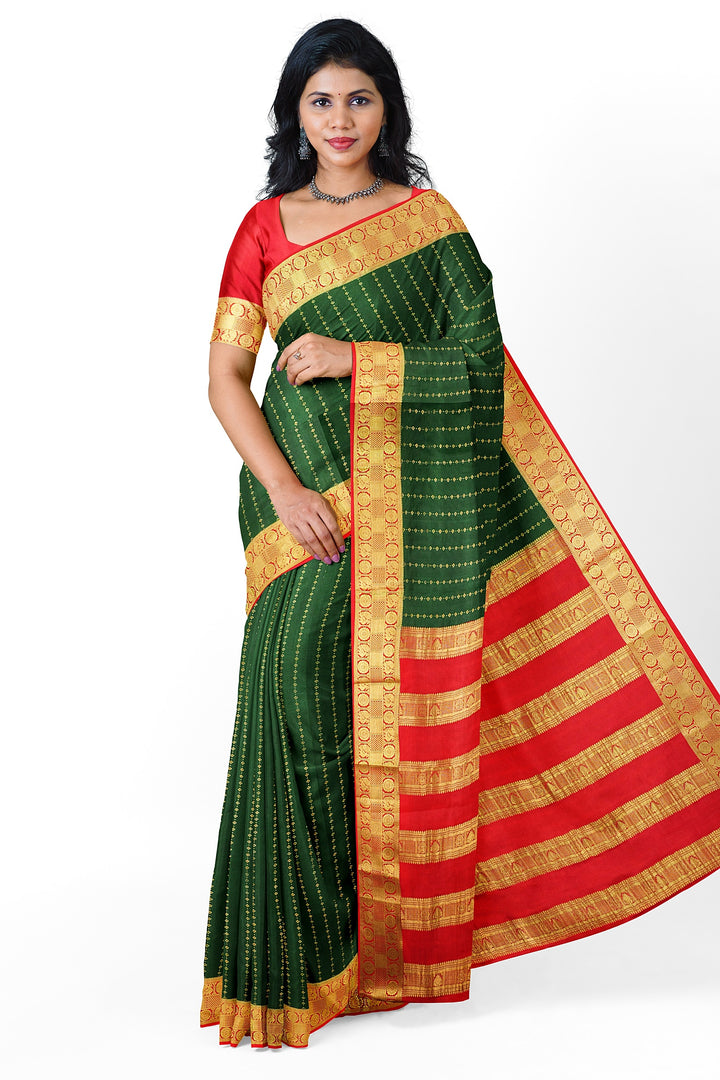 Dark Green Pure Mysore Crepe Silk Saree | SILK MARK CERTIFIED