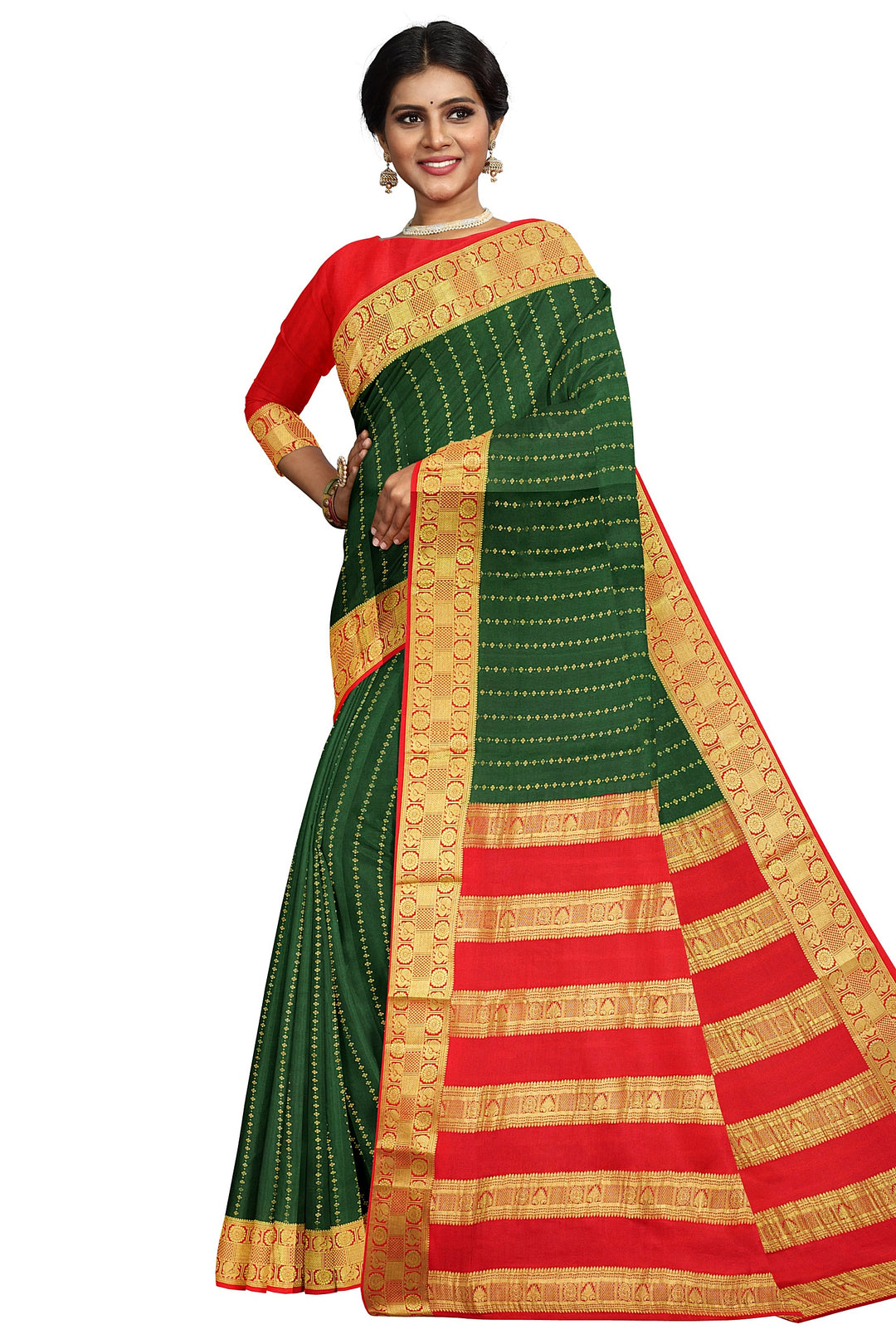 Dark Green Pure Mysore Crepe Silk Saree | SILK MARK CERTIFIED