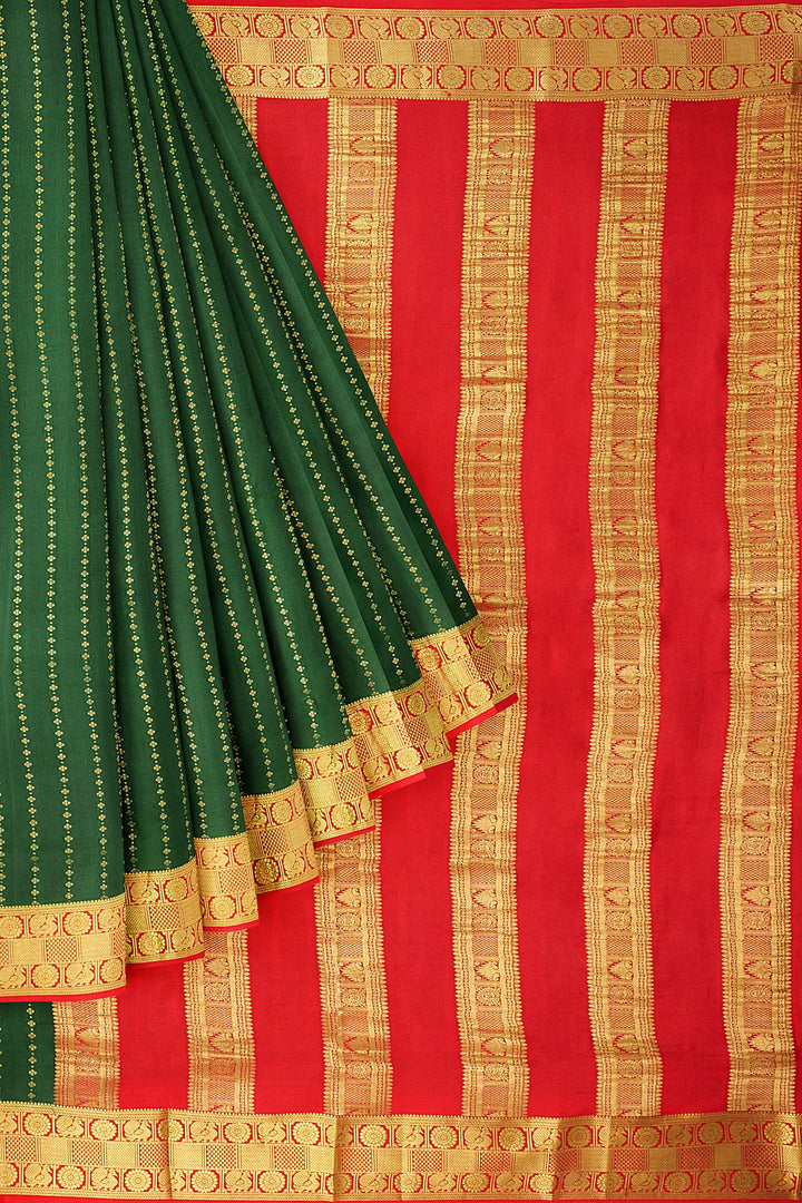 Dark Green Pure Mysore Crepe Silk Saree | SILK MARK CERTIFIED