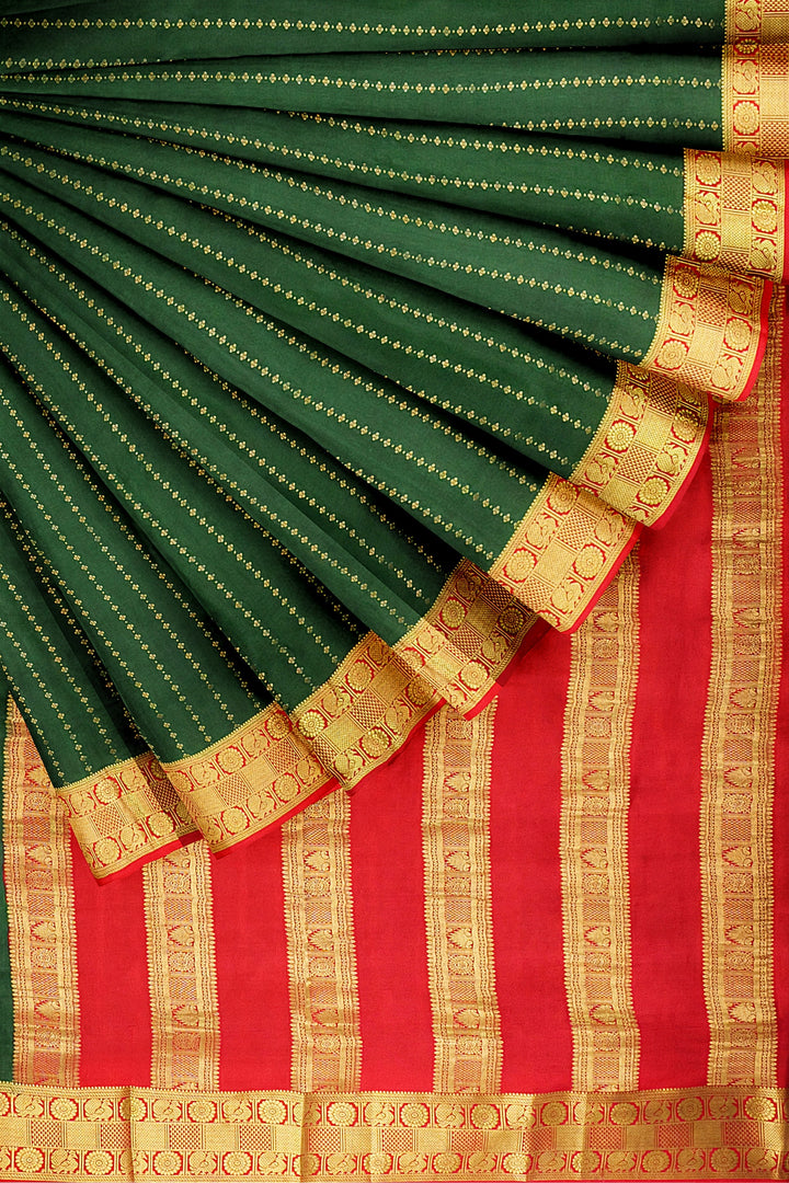 Dark Green Pure Mysore Crepe Silk Saree | SILK MARK CERTIFIED