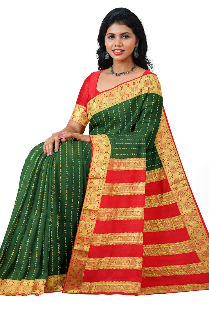 Dark Green Pure Mysore Crepe Silk Saree | SILK MARK CERTIFIED