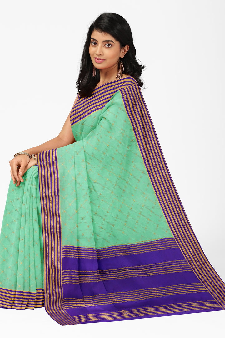 Sea Green Pure Mysore Crepe Silk Saree | SILK MARK CERTIFIED