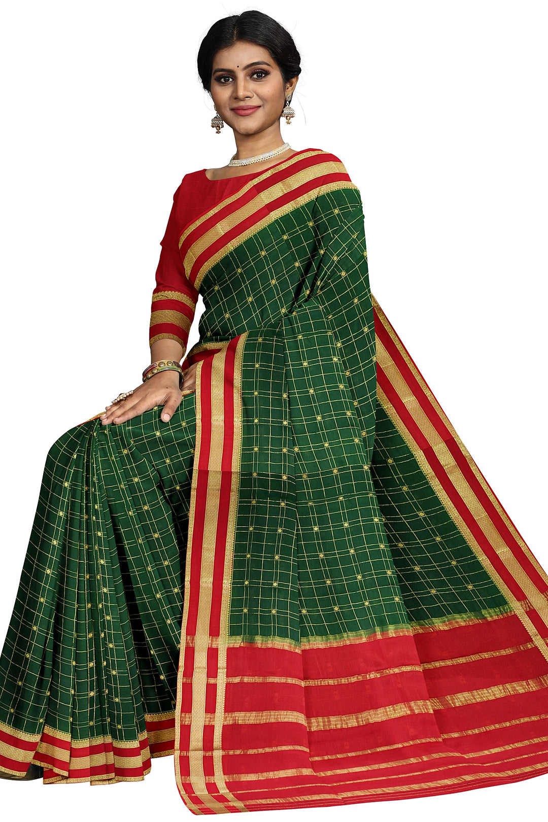 Dark GreenPure Mysore Crepe Silk Saree | SILK MARK CERTIFIED