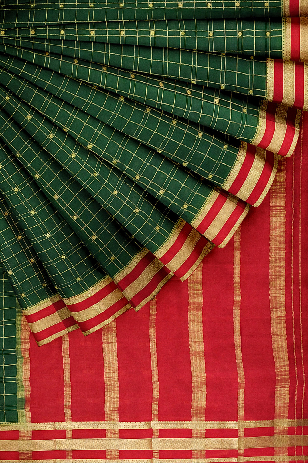 Dark GreenPure Mysore Crepe Silk Saree | SILK MARK CERTIFIED