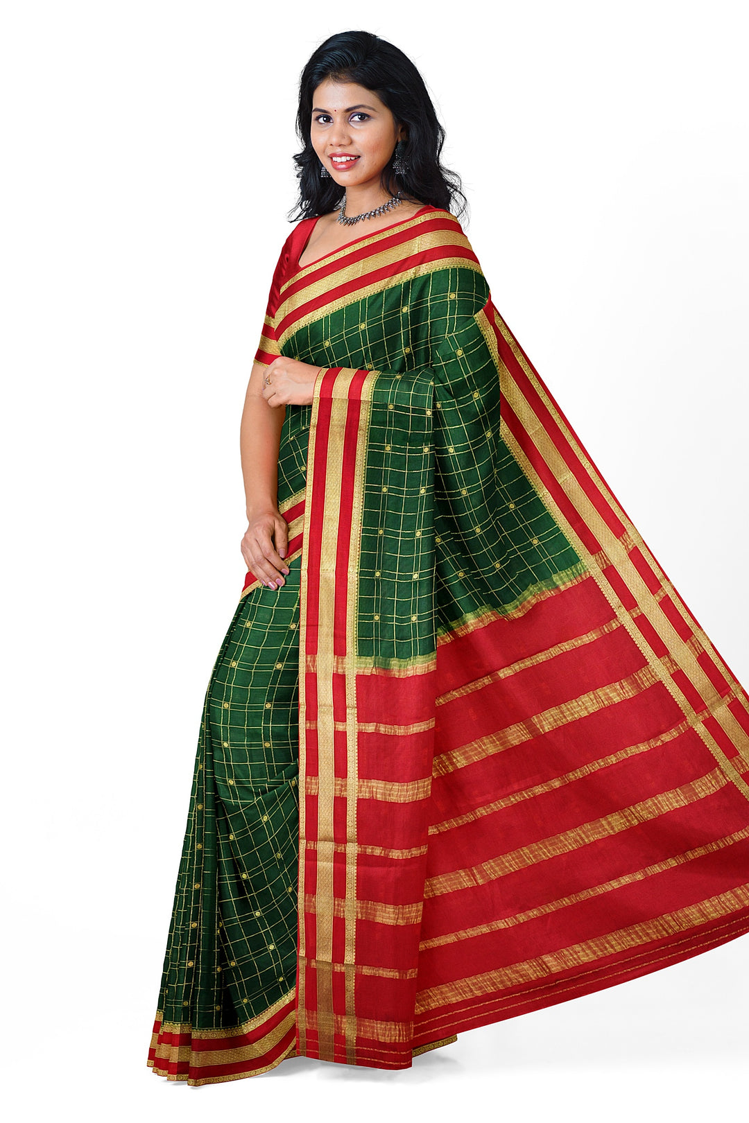 Dark GreenPure Mysore Crepe Silk Saree | SILK MARK CERTIFIED