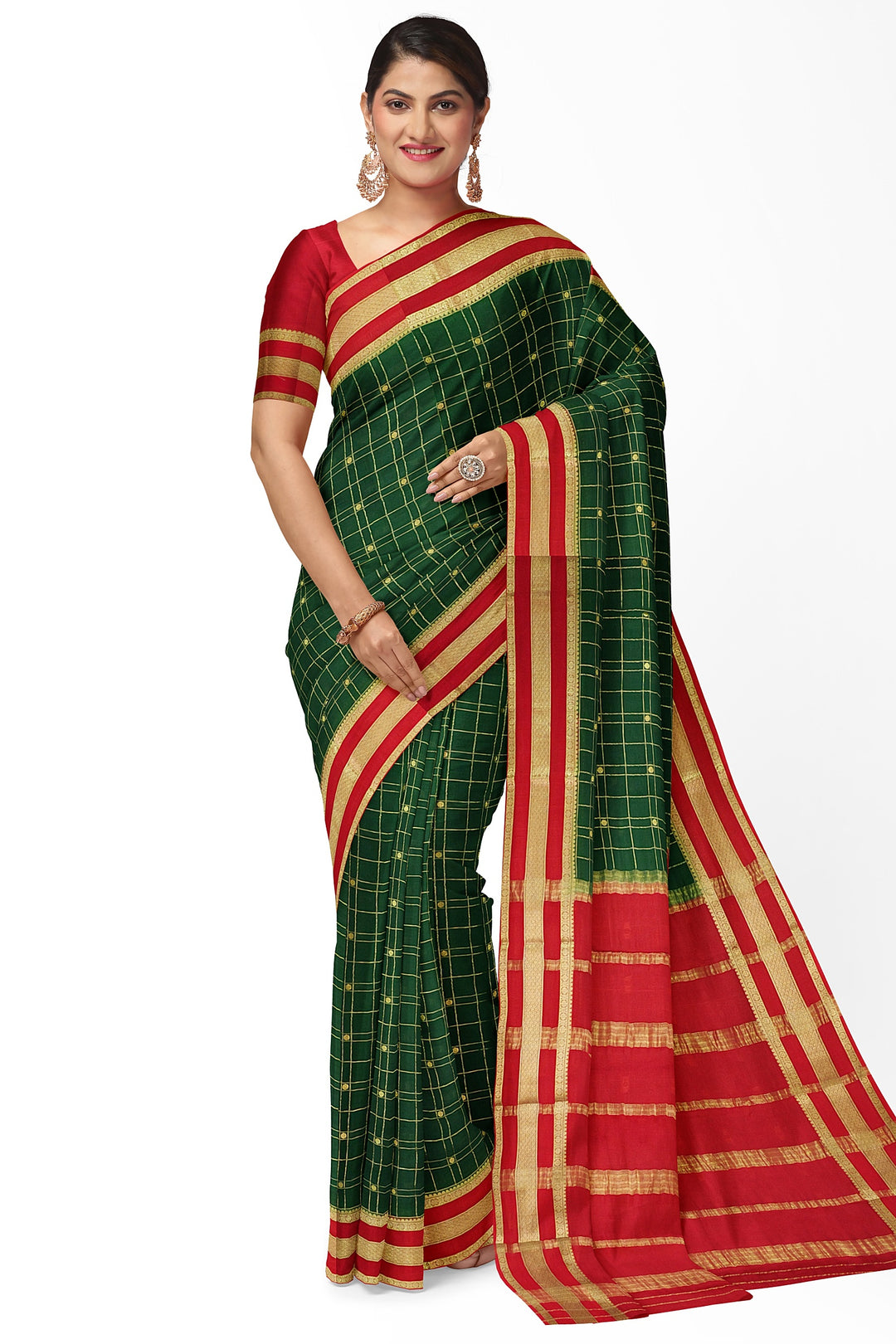 Dark GreenPure Mysore Crepe Silk Saree | SILK MARK CERTIFIED