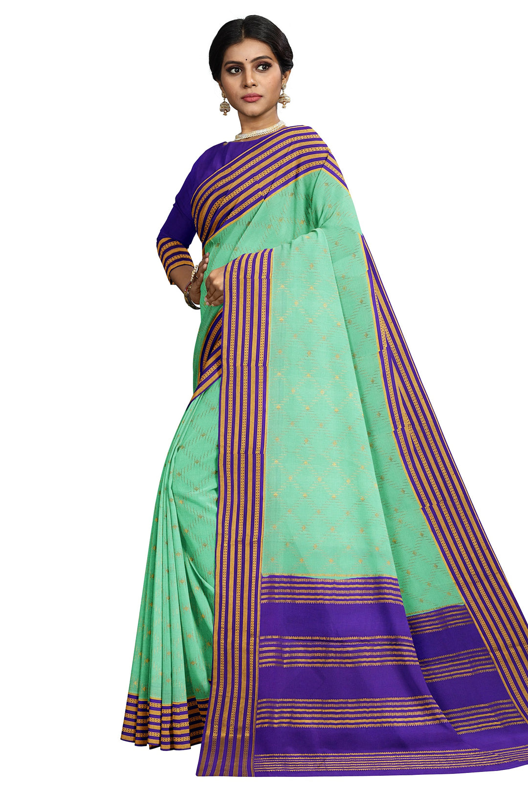 Sea Green Pure Mysore Crepe Silk Saree | SILK MARK CERTIFIED