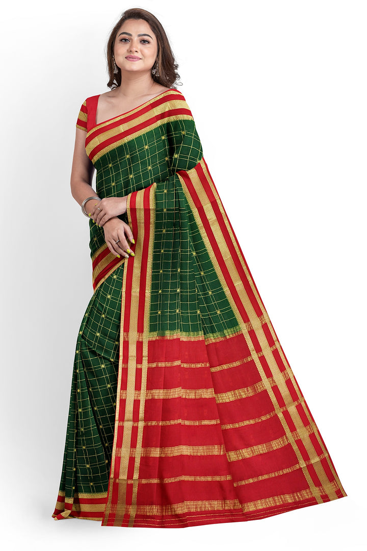 Dark GreenPure Mysore Crepe Silk Saree | SILK MARK CERTIFIED