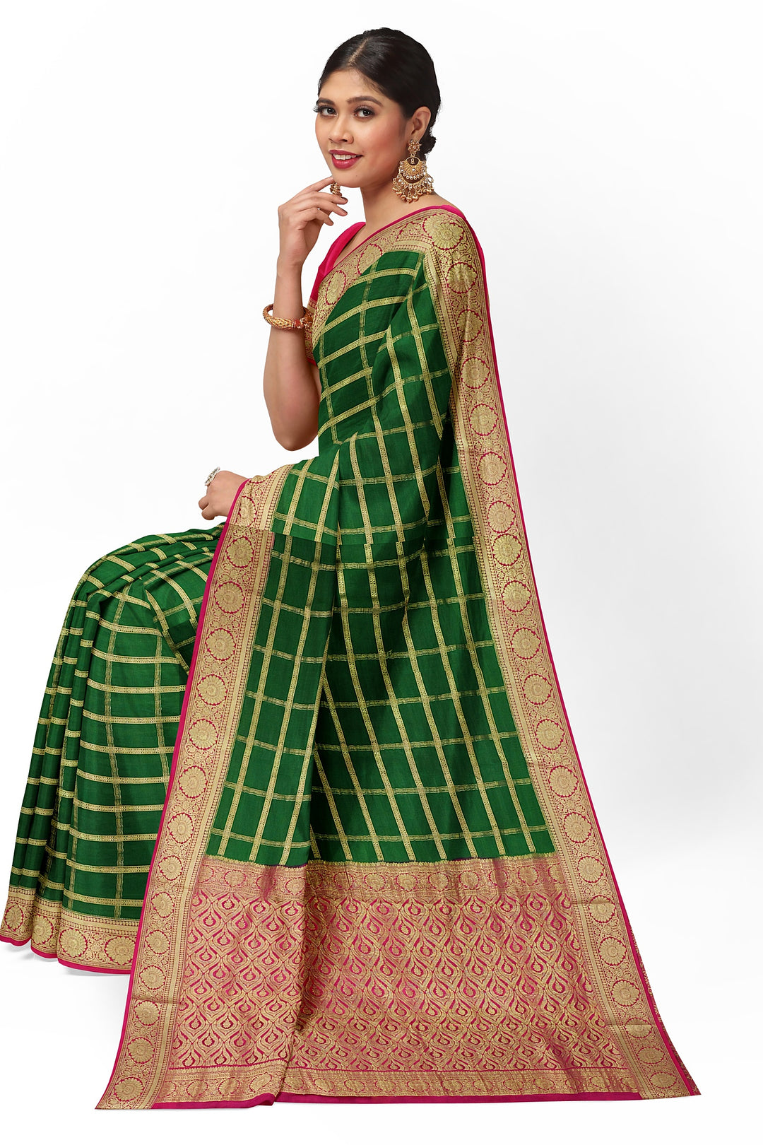 Dark Green Pure Mysore Crepe Silk Saree | SILK MARK CERTIFIED