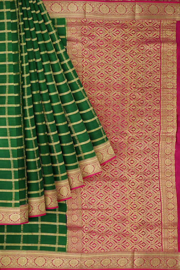 Dark Green Pure Mysore Crepe Silk Saree | SILK MARK CERTIFIED