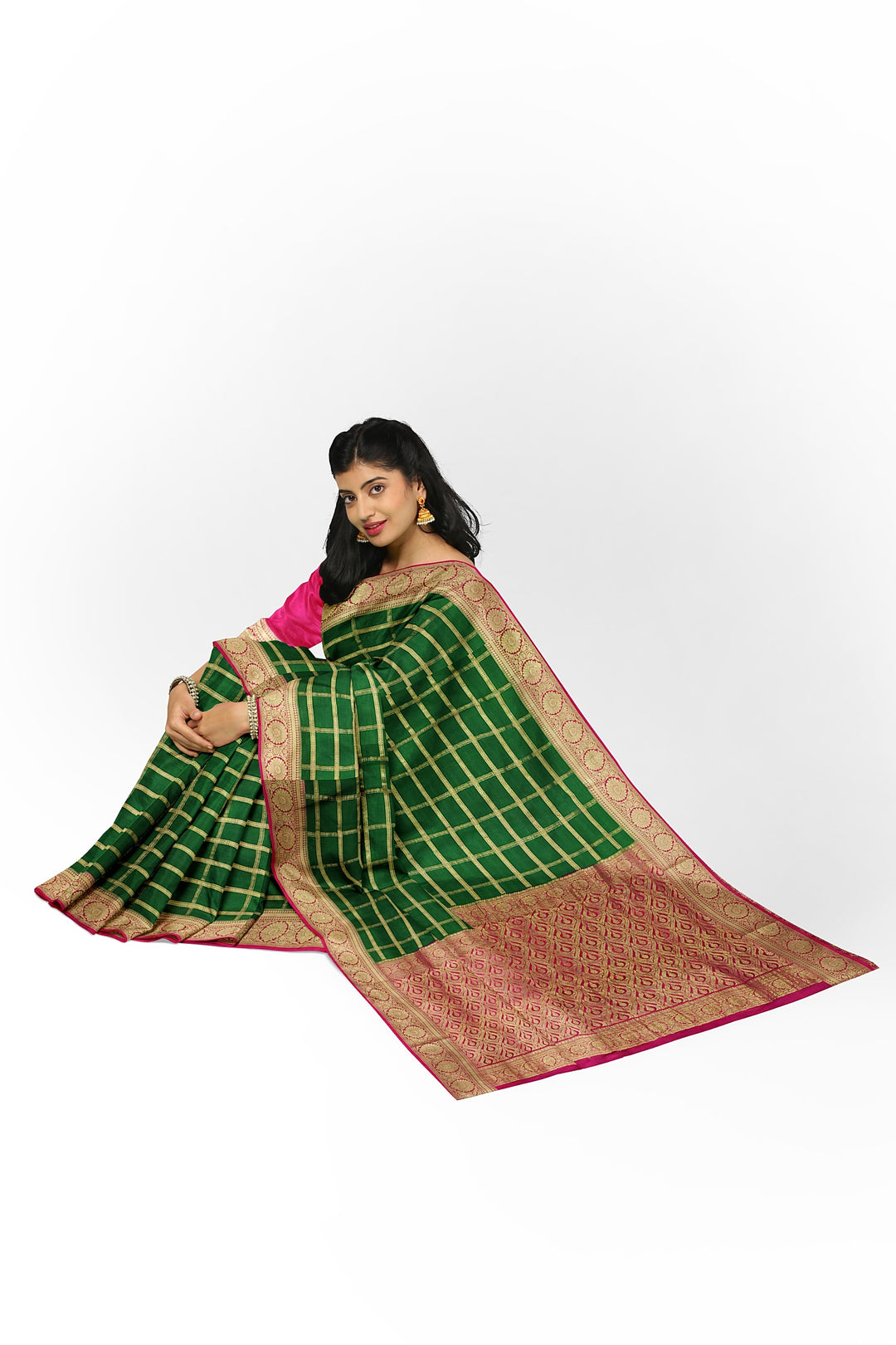 Dark Green Pure Mysore Crepe Silk Saree | SILK MARK CERTIFIED