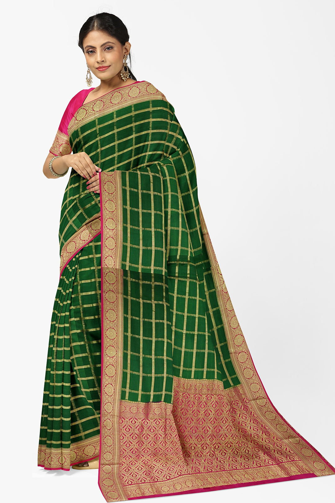 Dark Green Pure Mysore Crepe Silk Saree | SILK MARK CERTIFIED