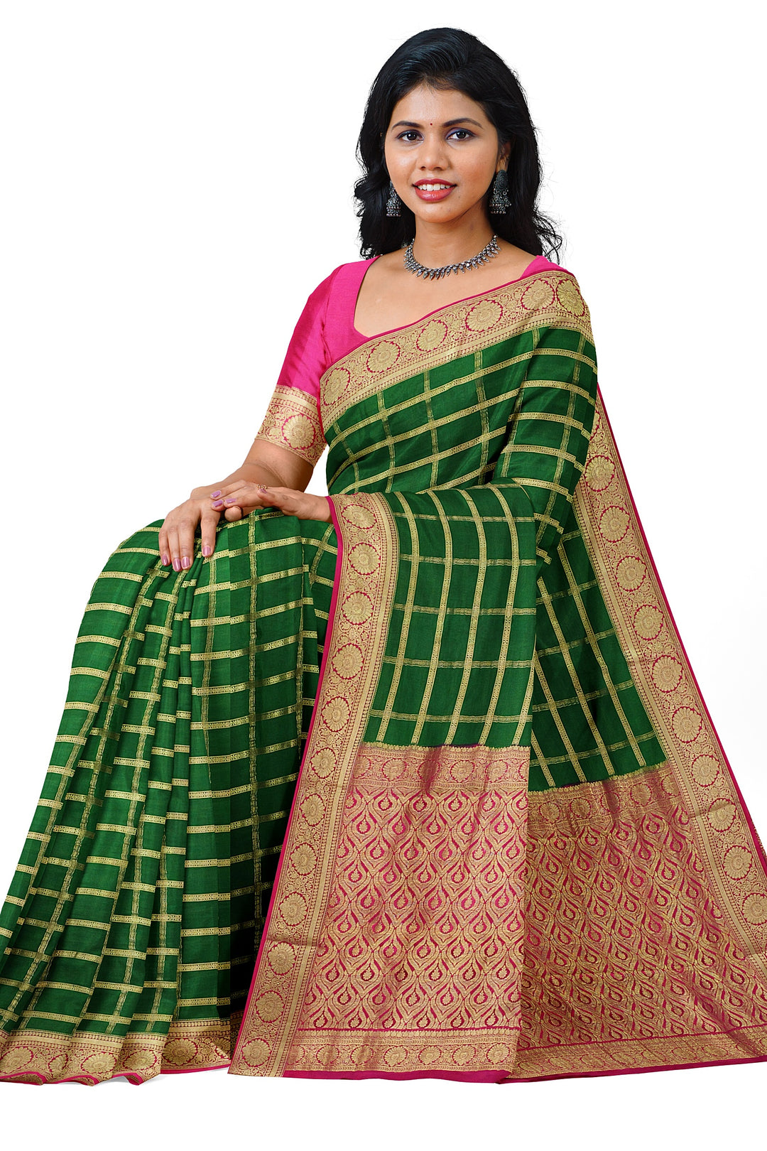 Dark Green Pure Mysore Crepe Silk Saree | SILK MARK CERTIFIED