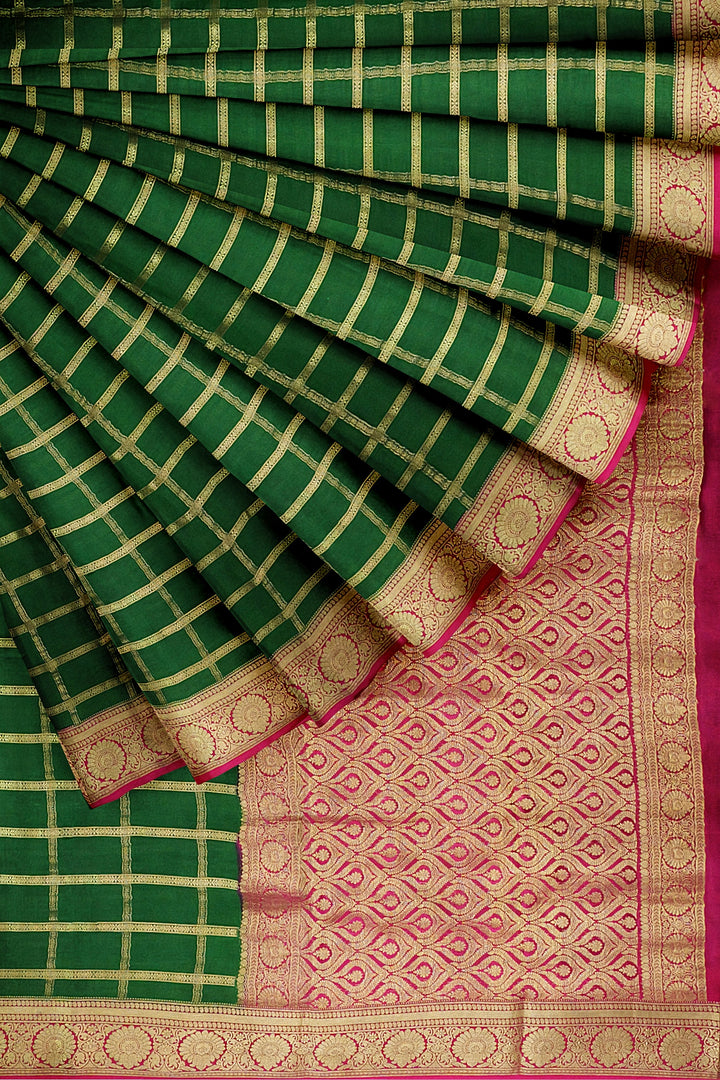 Dark Green Pure Mysore Crepe Silk Saree | SILK MARK CERTIFIED