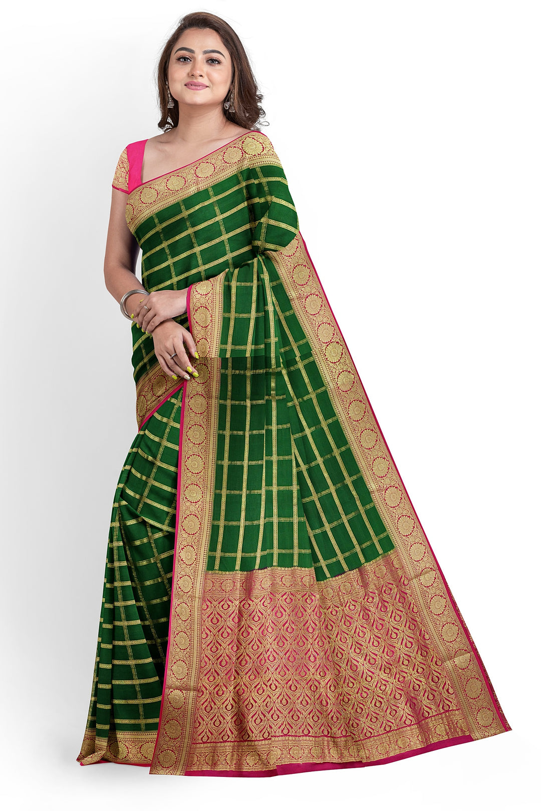 Dark Green Pure Mysore Crepe Silk Saree | SILK MARK CERTIFIED