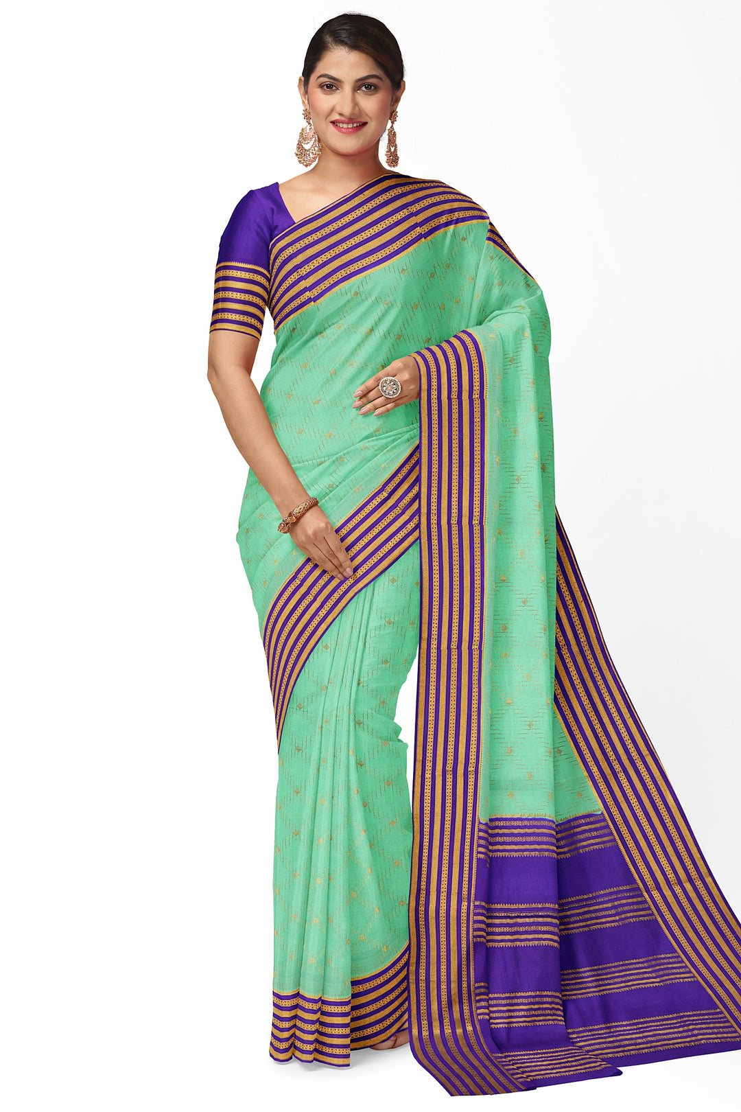 Sea Green Pure Mysore Crepe Silk Saree | SILK MARK CERTIFIED