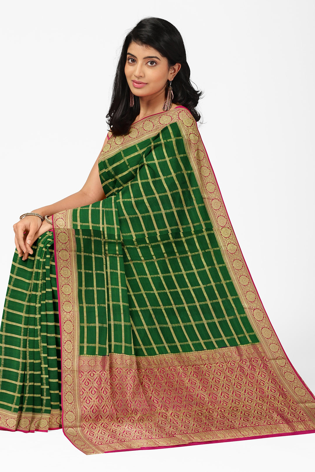 Dark Green Pure Mysore Crepe Silk Saree | SILK MARK CERTIFIED