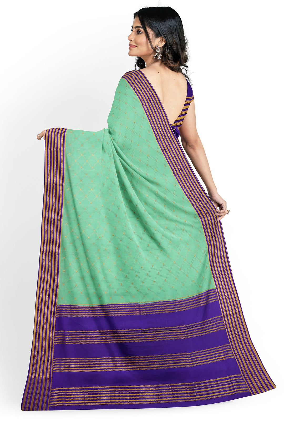 Sea Green Pure Mysore Crepe Silk Saree | SILK MARK CERTIFIED