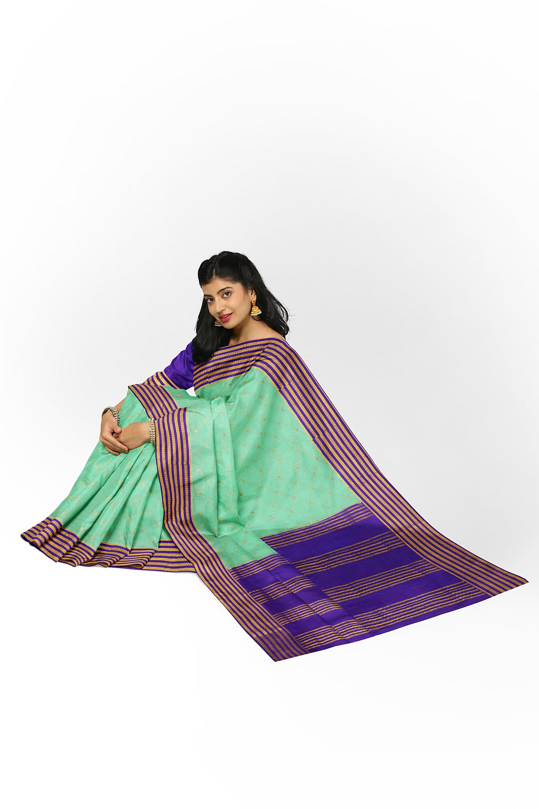 Sea Green Pure Mysore Crepe Silk Saree | SILK MARK CERTIFIED