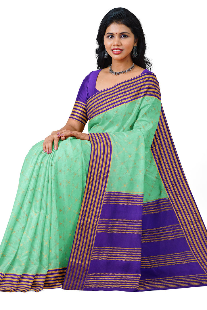 Sea Green Pure Mysore Crepe Silk Saree | SILK MARK CERTIFIED