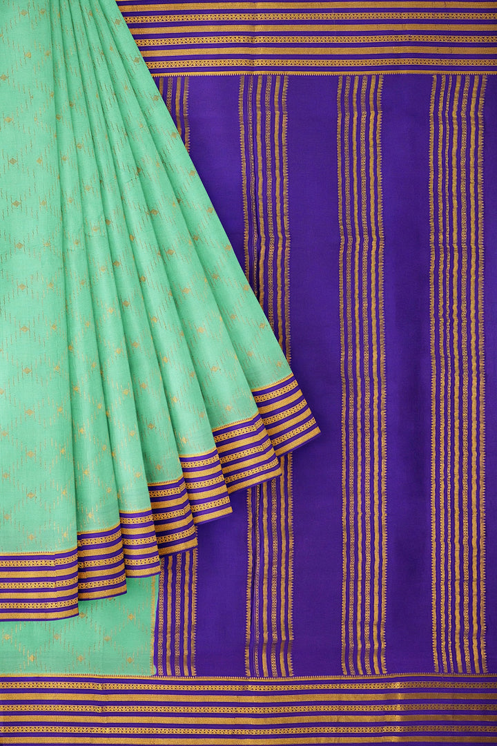 Sea Green Pure Mysore Crepe Silk Saree | SILK MARK CERTIFIED