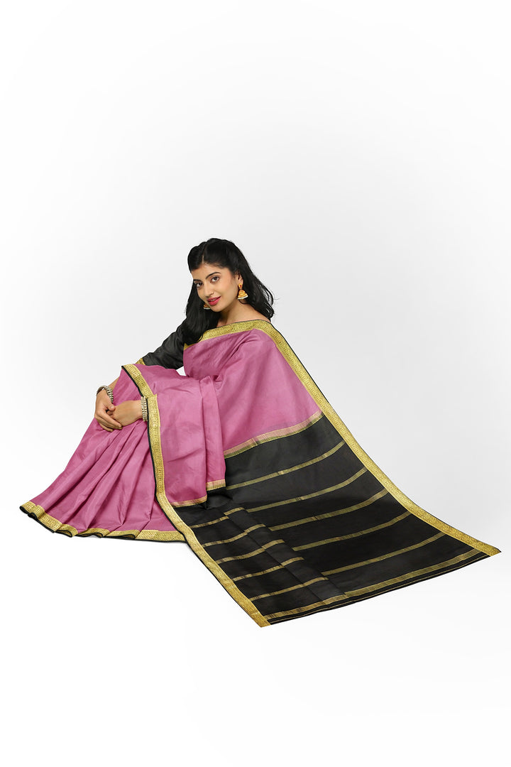 Onion Pink Colour Pure Mysore Crepe Silk Saree | SILK MARK CERTIFIED