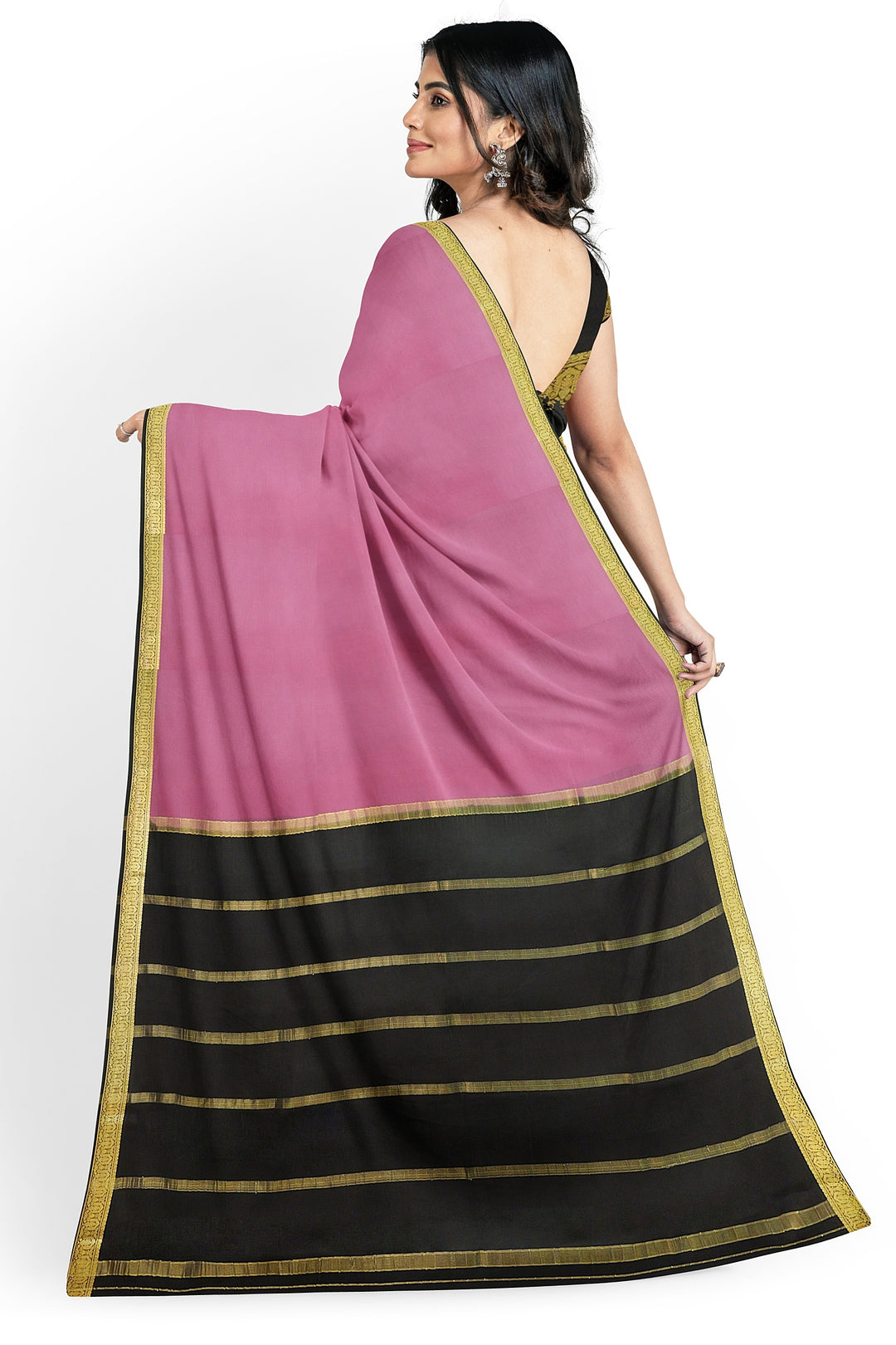 Onion Pink Colour Pure Mysore Crepe Silk Saree | SILK MARK CERTIFIED