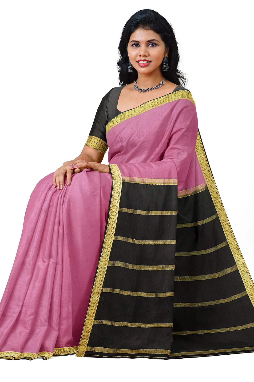 Onion Pink Colour Pure Mysore Crepe Silk Saree | SILK MARK CERTIFIED