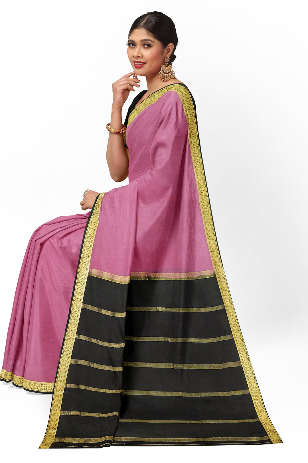 Onion Pink Colour Pure Mysore Crepe Silk Saree | SILK MARK CERTIFIED