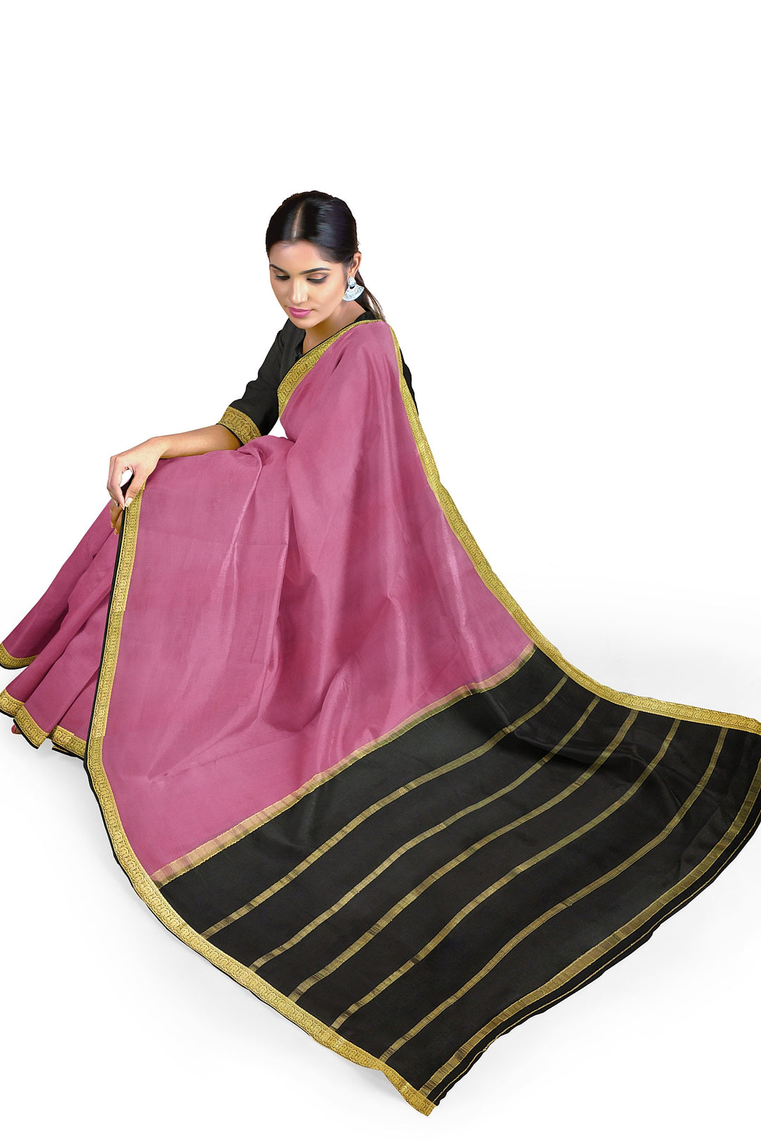 Onion Pink Colour Pure Mysore Crepe Silk Saree | SILK MARK CERTIFIED