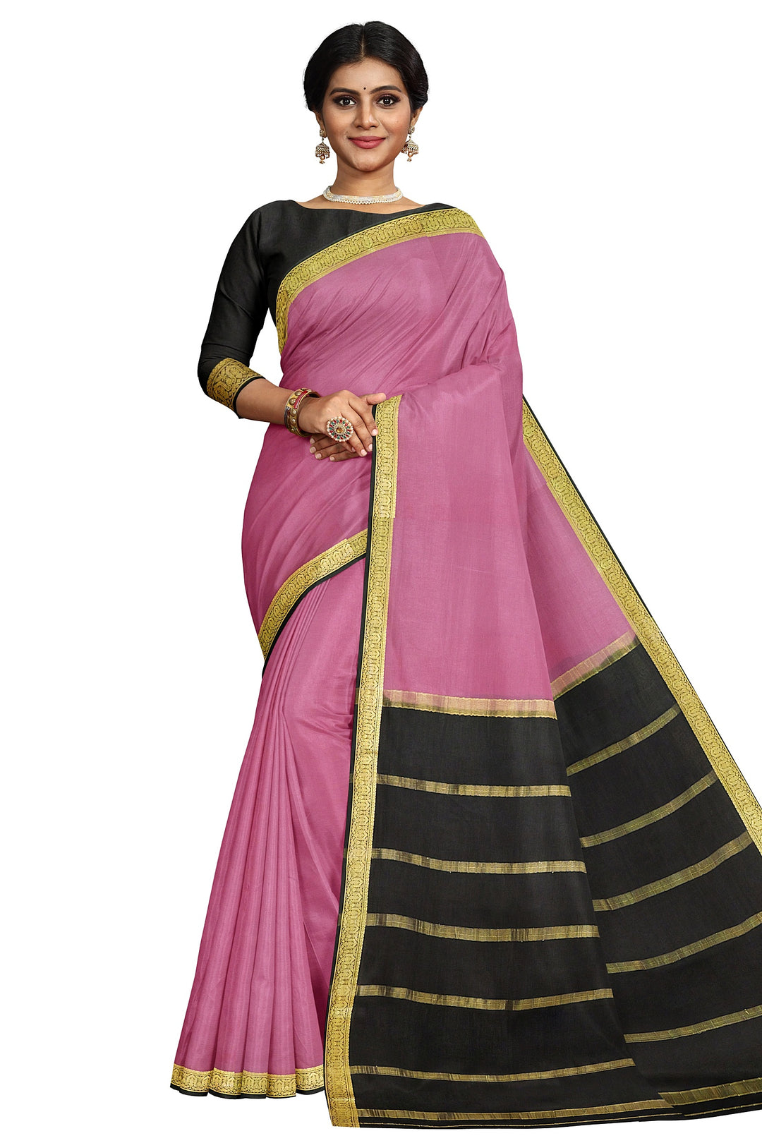 Onion Pink Colour Pure Mysore Crepe Silk Saree | SILK MARK CERTIFIED