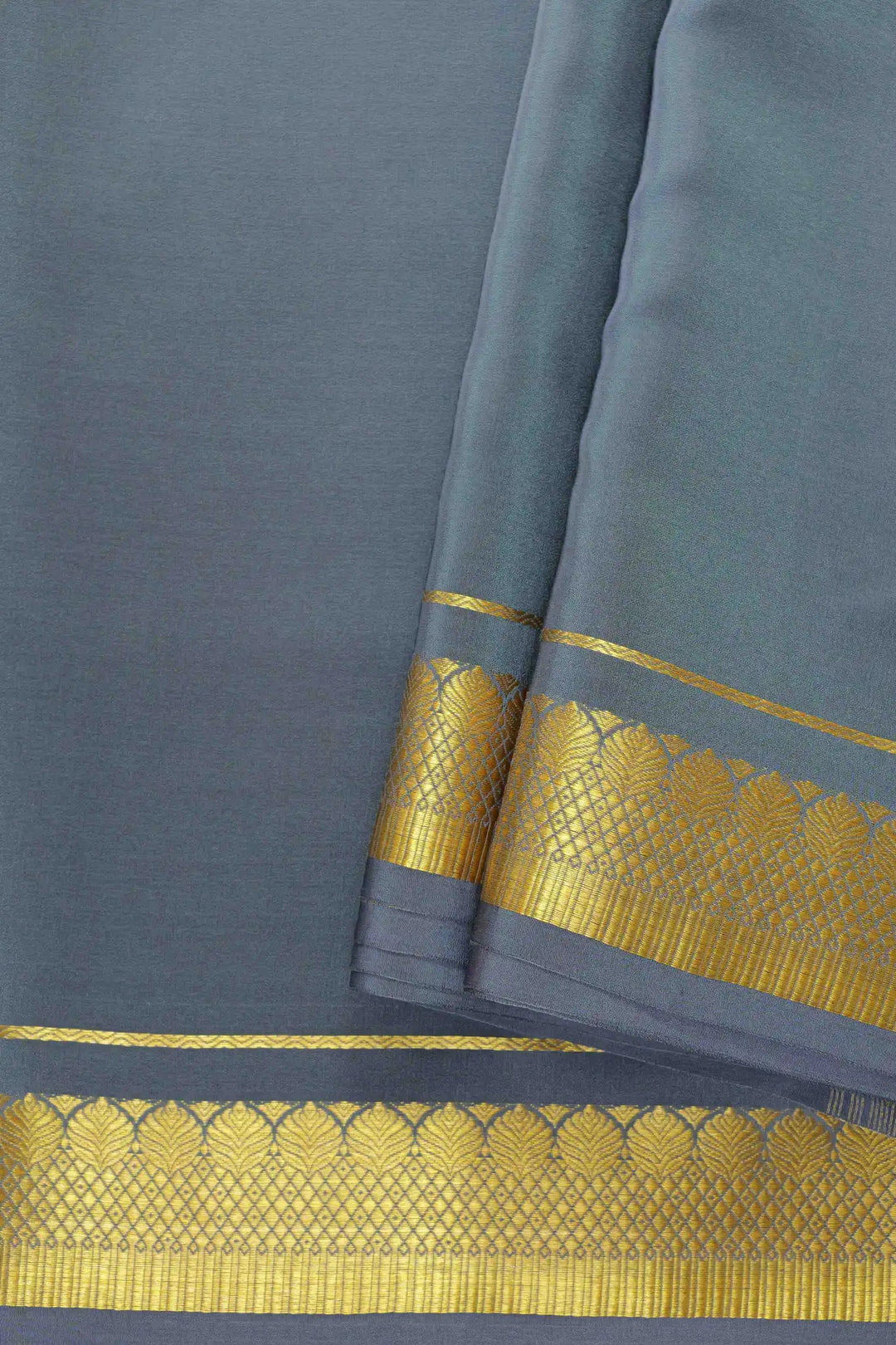 Grey Mysore Silk Sarees with gold border