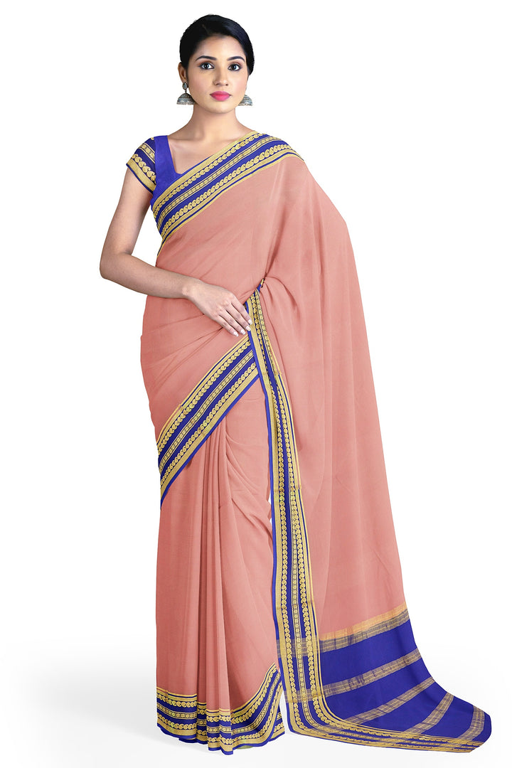 Peach Pure Mysore Crepe Silk | SILK MARK CERTIFIED