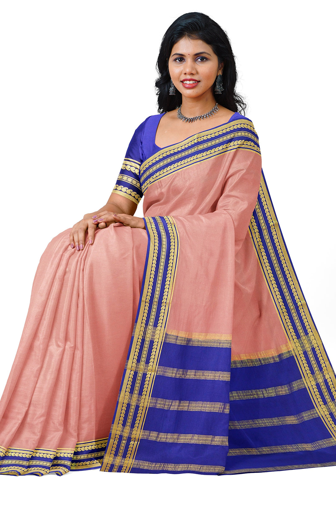 Peach Pure Mysore Crepe Silk | SILK MARK CERTIFIED