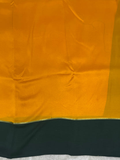 Pure Zari Mysore Silk Saree Bentex Border In Yellow With Green Contrast Color