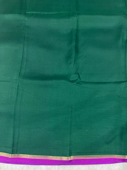 Pure Zari Mysore Silk Saree Half Inch Border In Green With Pink Contrast Color Blouse