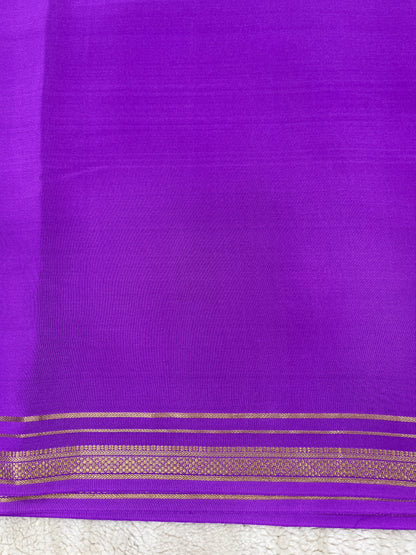 Two Line One Inch Border Pure Gold Lace Mysore Silk Saree in Self Lavender Color | Atharva
