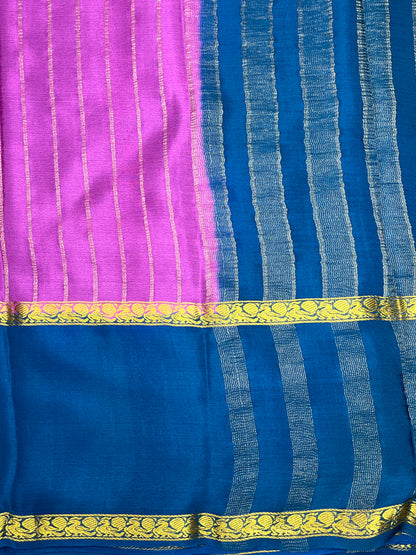 Pure Crepe Mysore Silk crush Saree In Pink With Blue Contrast Blouse-1146007