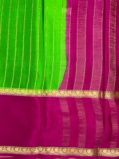 Pure Crepe Mysore Silk crush Saree In Green With Red Contrast Blouse 1146007