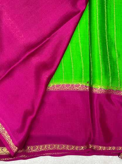 Pure Crepe Mysore Silk crush Saree In Green With Red Contrast Blouse 1146007