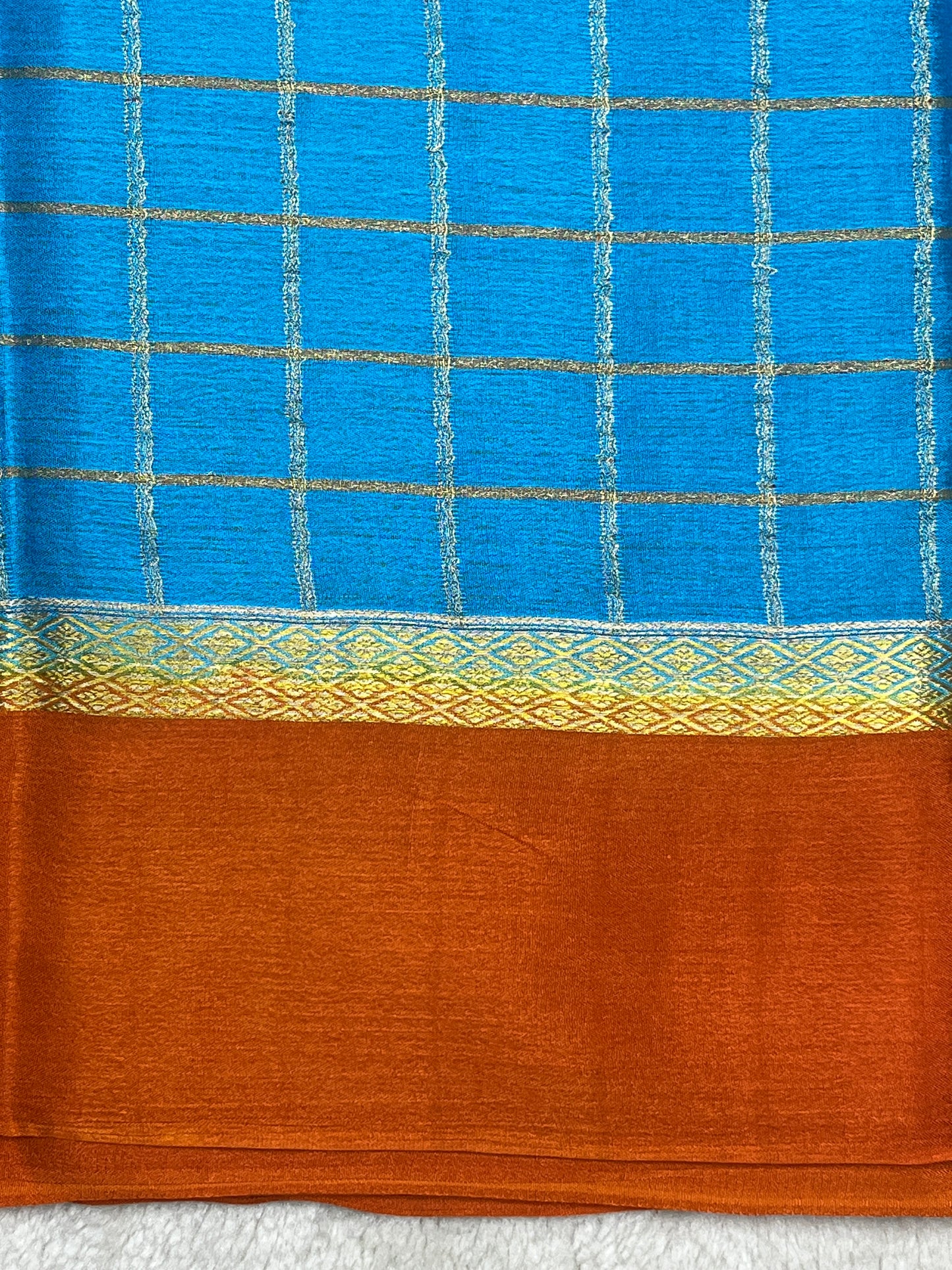 Pure Crepe Mysore Silk Saree bentex stripes In Blue With Orange Contrast B-1145310louse