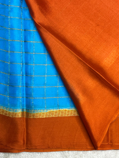 Pure Crepe Mysore Silk Saree bentex stripes In Blue With Orange Contrast B-1145310louse