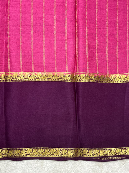 Pure Crepe Mysore Silk Saree bentex stripes In Pink With Wine Contrast Blouse-1145310