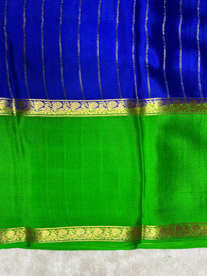 Pure Crepe Mysore Silk crush Saree In Blue With Green Contrast Blouse-1146007