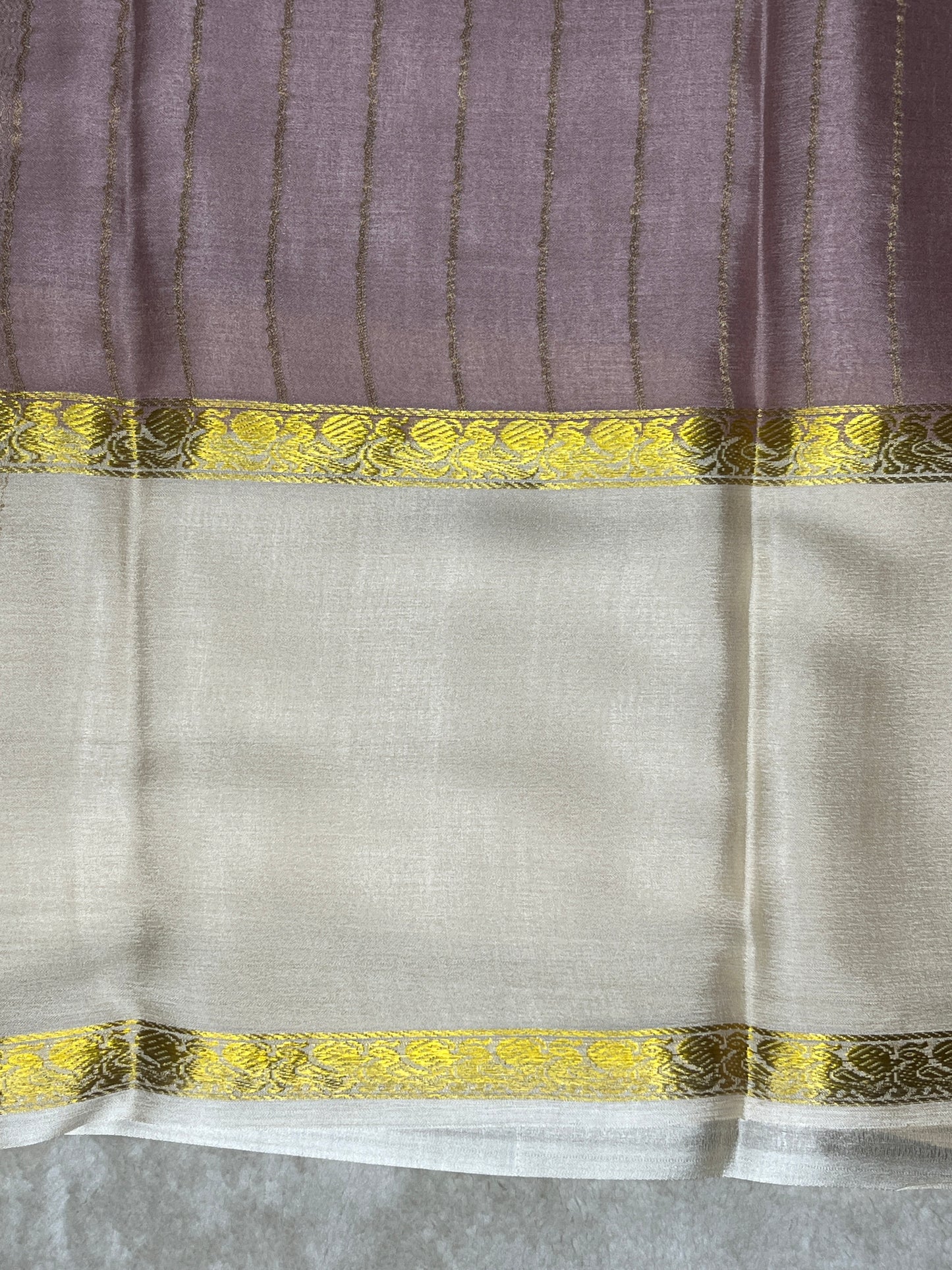 Pure Crepe Mysore Silk Saree bentex stripes In Peach With White Contrast Blouse-1145310
