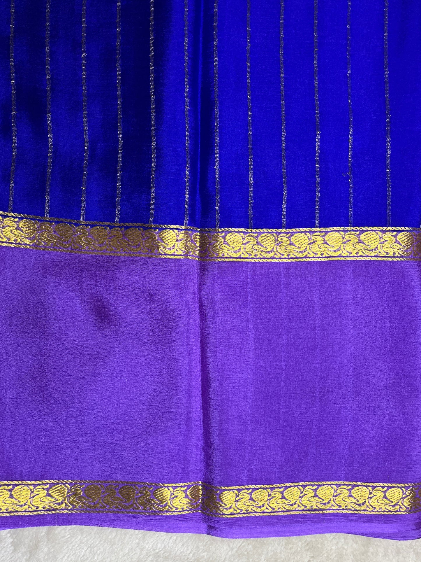 Pure Crepe Mysore Silk crush Saree In Royal Blue With Lavender Contrast Blouse-1145310